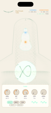 The instrument in light mode: the tube drawn as green ink on warm paper.