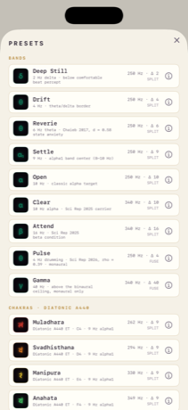 The preset library in light mode.
