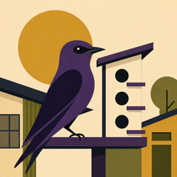 Martin icon: a Purple Martin perched by a birdhouse