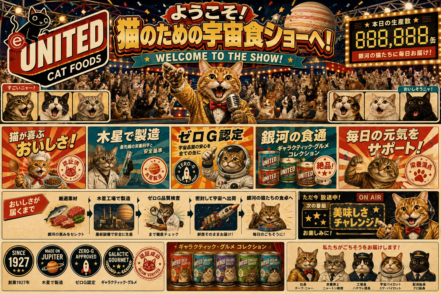 Welcome to the space food show broadcast collage, full catalog and studio audience