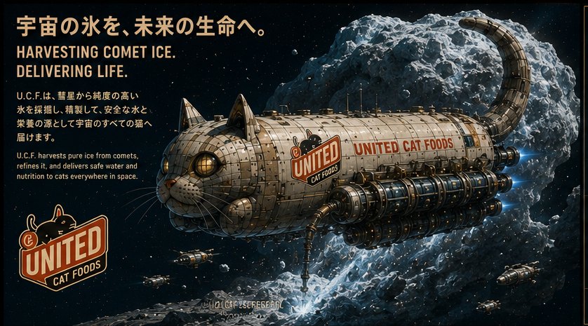 A cat-shaped harvester drilling a comet