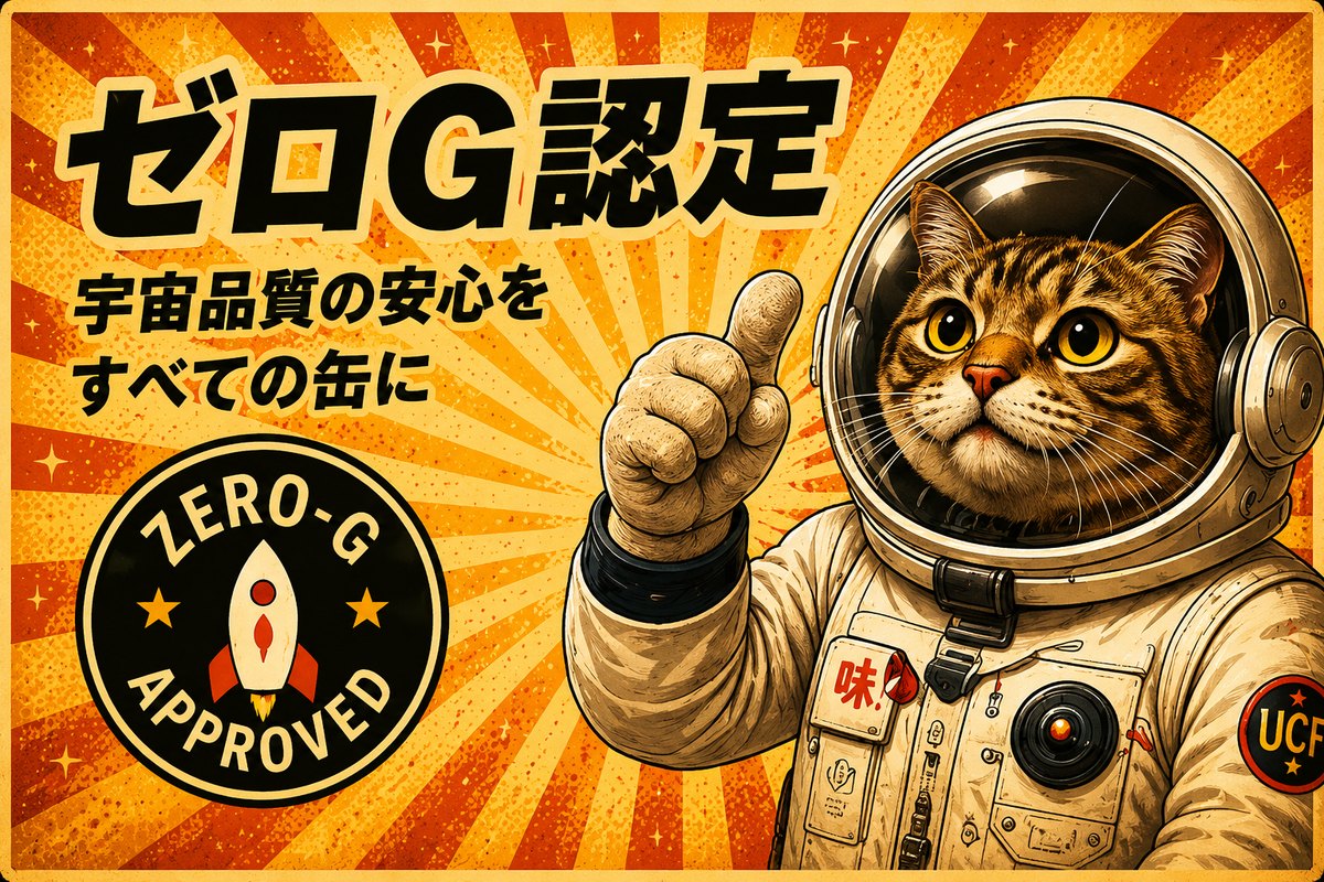 Zero-G Approved certification poster, astronaut cat thumbs up