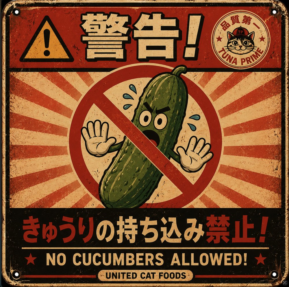 Warning sign: no cucumbers allowed