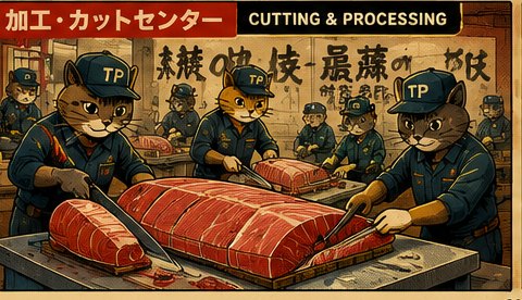The cutting and processing line, knives out