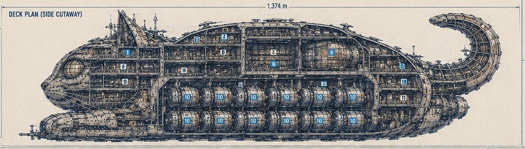 Complete Loaf-class freighter deck cutaway