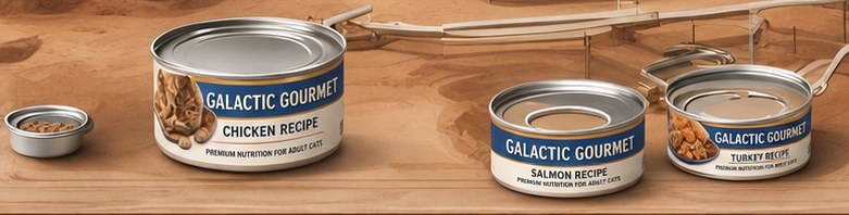 Galactic Gourmet cans: chicken, salmon, and turkey recipes