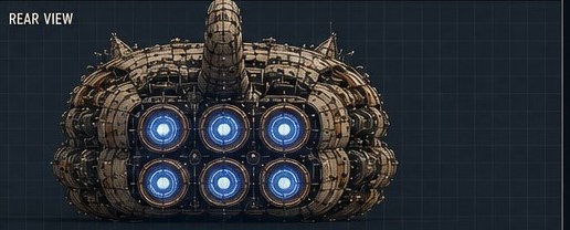 Loaf-class freighter rear view showing six fusion nozzles